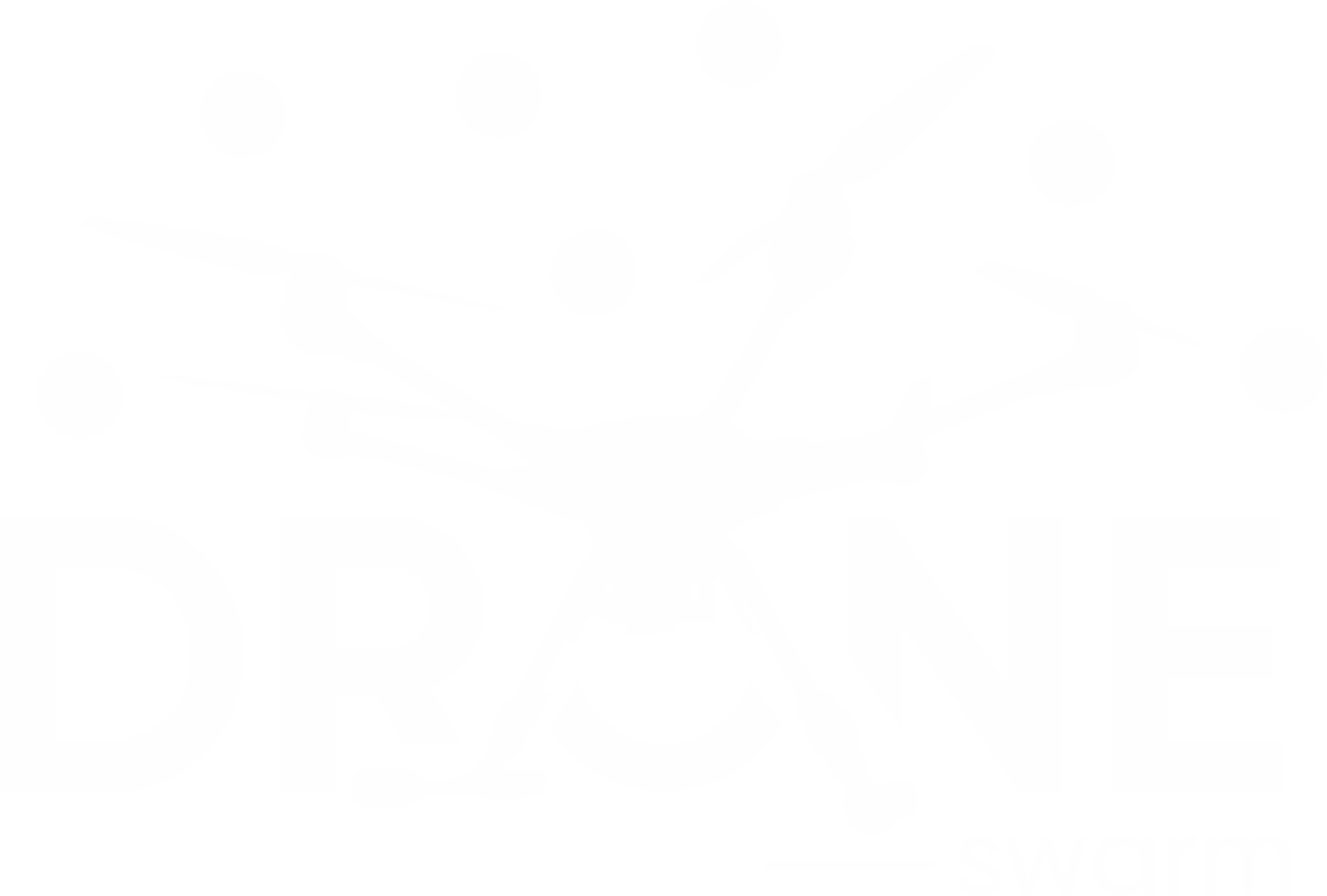 A stylized drone graphic with the text "DRONE swarm" below it, capturing the mesmerizing essence of a drone show.