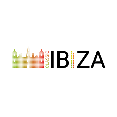 Logo of Classic Ibiza with a colorful dotted city skyline to the left, reminiscent of a drone light show, and text "Classic IBIZA" in black.