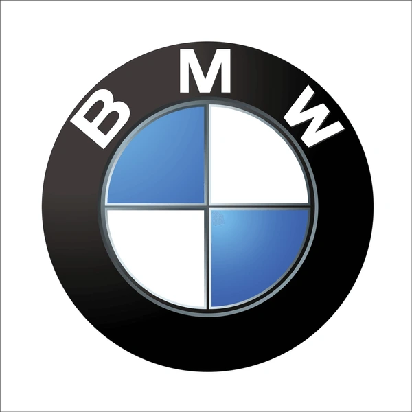The BMW logo, highlighted by a black circle with the letters "B," "M," and "W" and a blue and white checkered pattern inside, shines brilliantly in a drone light show spectacle.